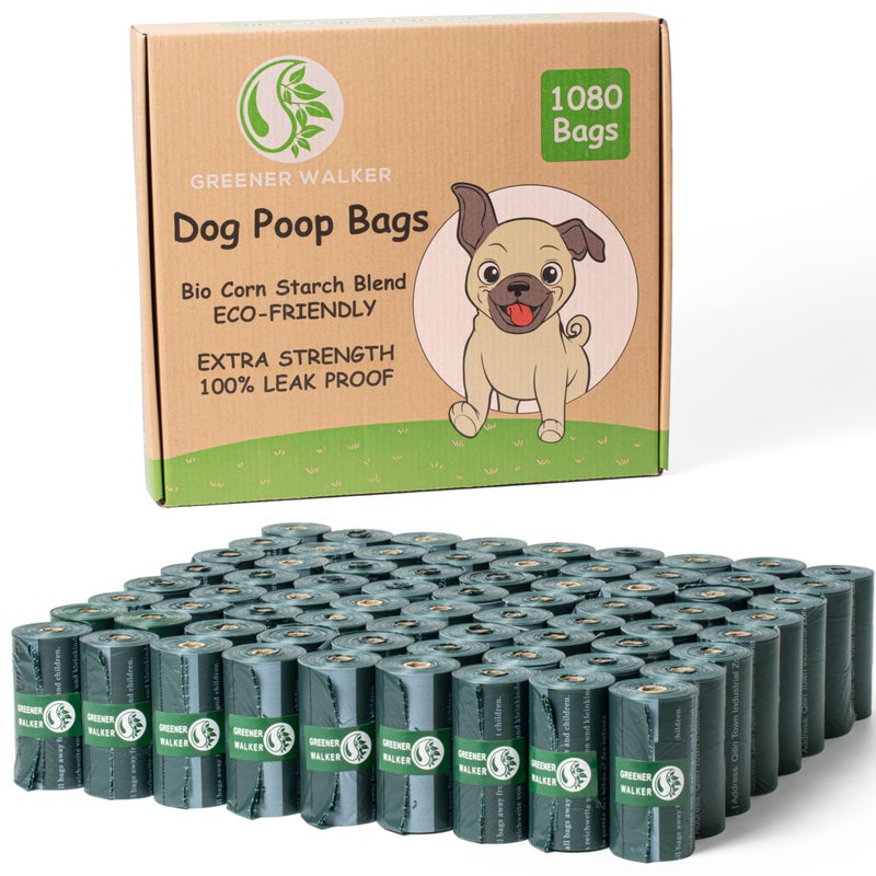 GREENER WALKER Poop Bags for Dog Waste, 1080 Doggy Waste Bags Extra Thick Strong 100% Leak-Proof (Deep Green) - Image 1